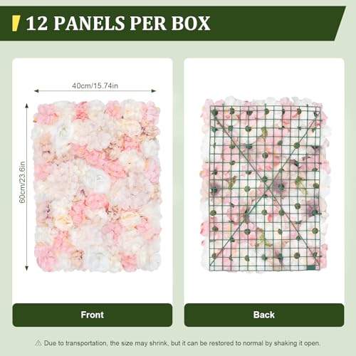 12 Pcs Flower Wall Panel Pared de Flores Artificiales para Decoracion 3.6 * 15.74 inch for Party, Nail, Photo Areas, Stage Background (White, Yellow, Pink)