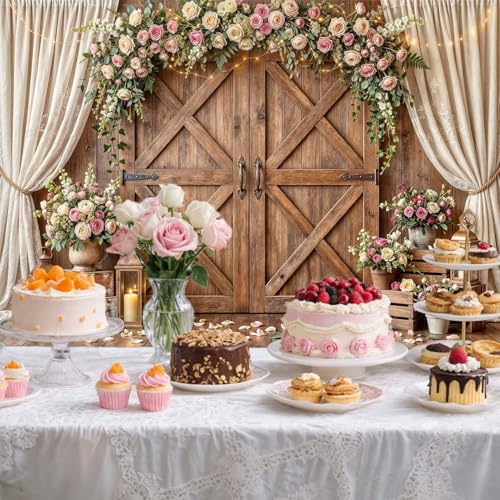 5x3ft Wedding Backdrop Rustic Floral Flower Wooden Wall Backdrop Bridal Baby Shower Ceremony Photography Background Shabby Chic Countryside Western Anniversary Wedding Party Birthday Photo Prop - color: Multi91, size: 5X3FT