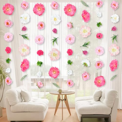 K KUMEED 8 PCS Artificial Flowers Hanging Decorations,Pink Hanging Flowers Garland with Hooks Spring Party Decorations for Wedding Party Background Birthday Baby Shower Home Birthday Decorations