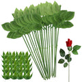 20PCS Floral Wire Stem with Leaves and 20PCS Artificial Flower Calyxes Set, for Floral Rose Arrangement, DIY Craft Bouquet Making, and Florist Supplies