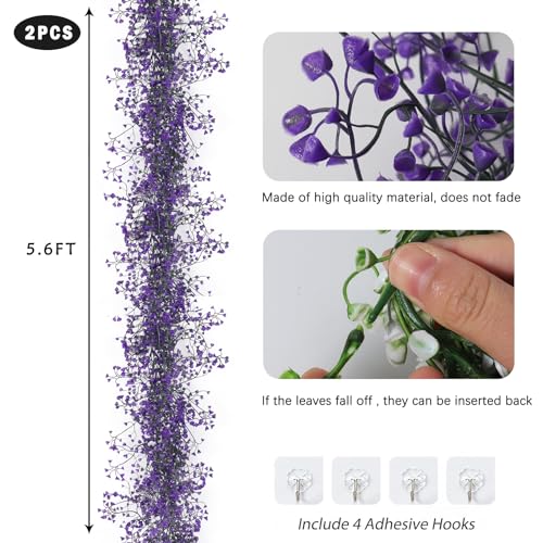 RECUTMS Artificial Hanging Vines Garland Fake Plant Greenery Faux Ferns Leaves Ivy Garland 2Pcs 5.6Ft for Summer Spring Home Indoor Outdoor Wedding Table Centerpiece Graduation Party Decor(Purple) - color: Purple-garland