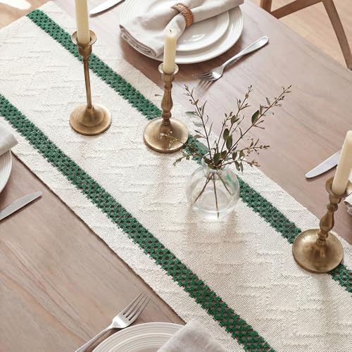 Artoid Mode Forest Green Stripe Woven Table Runner, Seasonal Holiday Hollow Kitchen Dining Table Decoration for Home Party Decor 12x48 Inch - color: Forest Green, size: 12" x 48", Table Runner