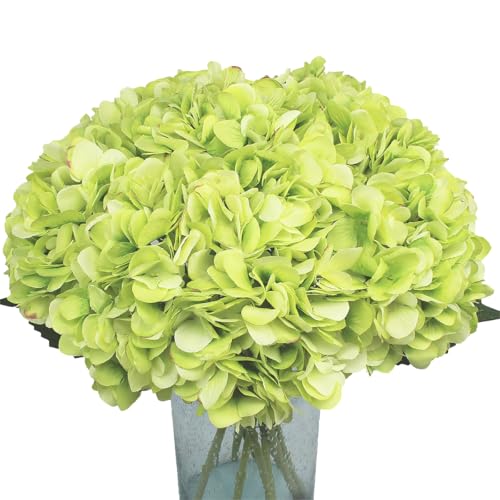 6Pcs Artificial Fake Flowers Plants Silk Hydrangea 1 Flower Head Arrangements Wedding Bouquets Decorations Plastic Floral Table Centerpieces Home Kitchen Garden (Green) - color: Green