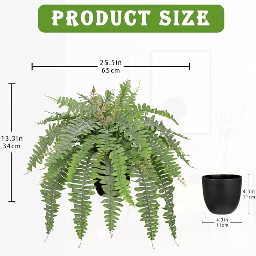 Hollyone Artificial Fern Plants in Pot 25.5" Medium Artificial Boston Fern 31 Leaves for Outdoors & Indoor Faux Potted Plant Fake Ferns Bush Plant Patio Garden Farmhouse Porch Home Decor Dusty Green - color: Black Pot - Dusty Green Medium