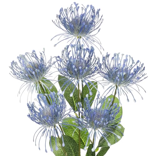 Hollyone 33" Blue Artificial Chrysanthemum Flowers 2Pcs Spider Mum Flower Arrangement Large Faux Flowers with 3 Heads Long Stem for Decoration Home Office Wedding Centerpiece Bouquet Decoration - color: Blue