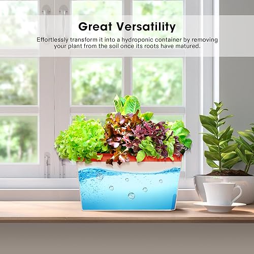 VIVOSUN Self-Watering Planters, 8-Pack 10.5 Inch Compact Rectangular Window Herb Planter Box with 10 PCS Plant Labels, Plant Container for Basil, Flowers, Succulents, Indoor & Outdoor - size: 4 (Pack of 2)