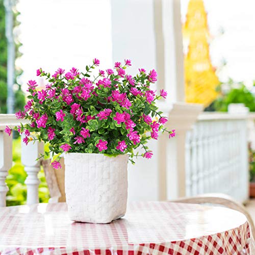 6 Bundles Artificial Flowers, Fake Artificial Greenery UV Resistant No Fade Faux Plastic Plants for Wedding Bridle Bouquet Indoor Outdoor Home Garden Kitchen Office Table Vase (Fuchsia) - color: Fuchsia