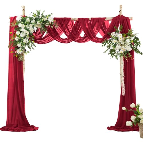 VACVELT Wedding Arch Draping Fabric - Burgundy Chiffon, 1 Panel Sheer Drapes, 30 Inch x 20ft Chiffon Backdrop Curtain, Outdoor Sheer Drapery for Ceremony Party Ceiling - color: Burgundy, size: 1 Panel