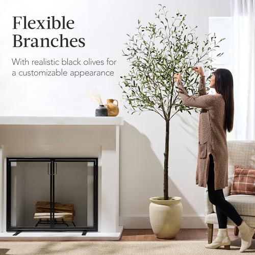 Best Choice Products 8Ft Artificial Olive Tree, Lifelike Faux Tree w/Planter Pot, Indoor Home Office Accent Decor Realistic Trunk, Fruit, Fake Plant - size: 8ft