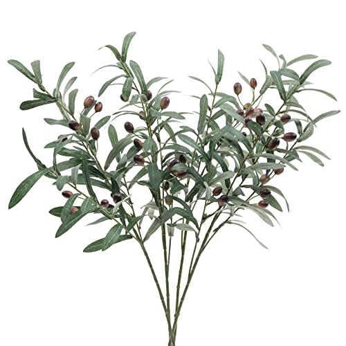 SHACOS 4 PCS 28 inch Artificial Olive Branches for Vases Greenery Olive Stems Faux Tree Branch Twig for Home Wedding Shop Office Garden Decor DIY Floral Crafts - size: 28" Tall