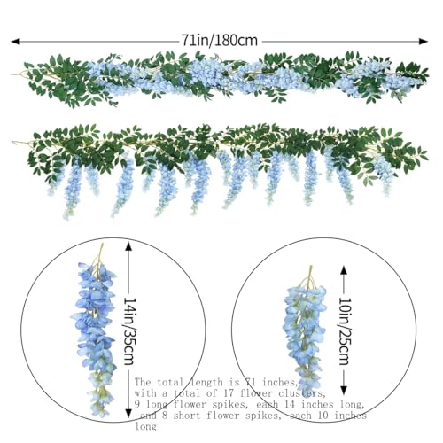 1pc/2pcs Encrypted Flower Vine Wisteria Artificial Flowers Garland,White Wisteria Hanging Flowers Flower Garland Decorations for Home Garden Outdoor Ceremony Wedding Arch Decoration (Blue, 1pc) - color: Blue, size: 1pc