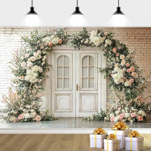 5X3ft Floral Photography Backdrop, Retro Flowers Photography Backdrop Dreamlike Wedding Portrait Photo Background, Baby Bridal Shower Wedding Birthday Party Background Banner Decor, White-1 - color: White-1, size: 5x3ft