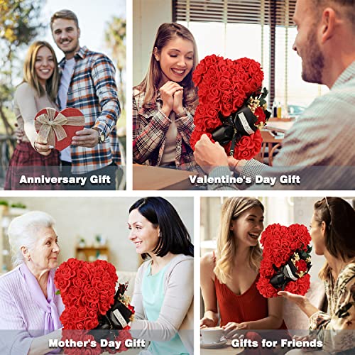 Mothers Day Rose Gifts for mom Rose Bear for Women, Artificial Rose Teddy Bear Birthday Bouquet, Mother's Day Rose Gift, Perfect for Wife, Mom, Grandma (Rose Red) - color: Rose Red