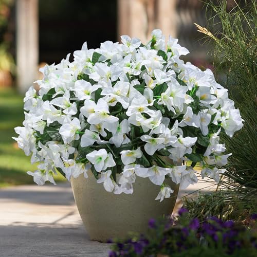 Ivydale Bougainvillea Artificial Flowers for Outdoors Spring Decor, 4 Bundles White Fake Outside Flowers Silk UV Resistant Realistic Faux Plants for Outdoor Planters Porch Patio Window Garden - color: White