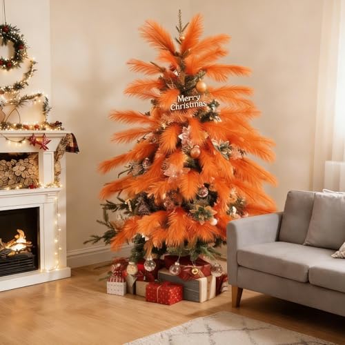 50pcs Orange Pampas Grass 21.6 Inch Non-Shedding Faux Pampas for Vibrant Warm Home, Boho Weddings and Terracotta Tone Vase Arrangements - color: Orange