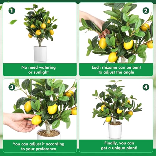 Giegxin 2 Pcs Artificial Lemon Tree 15.7 Inches Fake Artificial Potted Plants Faux Lemon Citrus Tree with Pot Faux Plants Indoor for Home Kitchen Office Living Room Table Desk (White Pot) - color: White Pot