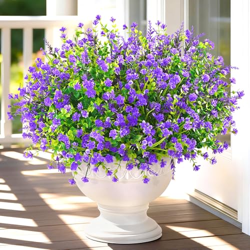 Yastouay Artificial Flowers for Outdoors UV Resistant, 18 Bundles Purple Realistic Outdoor Artificial Plants & Flowers, Fake Outdoor Flowers Plants for Front Porch Window Box Garden Decoration - color: Purple, size: 18 Bundles