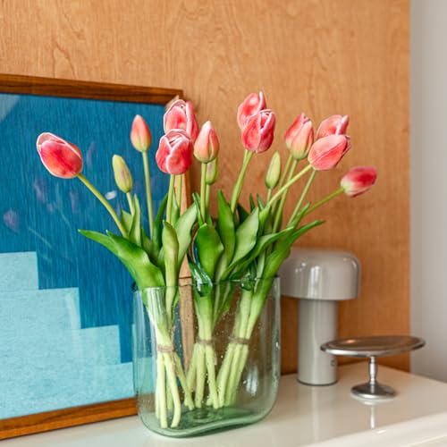 Artificial Tulips Flowers,Soft Touch Latex Bouquet, Fake Tulips,Spring Wedding Home Room Table Centerpiece Decor - color: Coral Pink(no Vase)