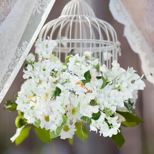 6 PCS Silk Bougainvillea Artificial Flowers，UV Resistant, 36 Branches, Long Stems Faux Flower, Realistic Fake Bougainvillea Vines, for Wedding Porch Home Party Garden DIY Decor - 38 inch (White) - color: 38inch White, size: 38 inches