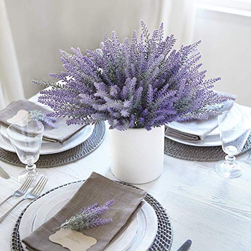 8 Bundles Artificial Flowers Fake Lavender Faux Plastic Plants Purple Flowers for Home Decor Wedding Kitchen Garden Patio Porch Office Table Indoor Outdoor Decorations (Purple Lavender/8pcs) - color: Purple Lavender/8pcs