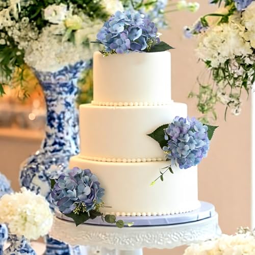 Norme 3 Pcs 7.87 Inches Pre-Made Blue Hydrangea Cake Toppers, Faux Flowers Decor for Wedding Cakes, Birthday, Baby Shower & Baptism Party Decorations, Floral Theme Cake Decor - style: Hydrangea