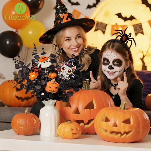 Alecono Crochet Flower Bouquet, Halloween Knitted Flowers, Black Handmade Pumpkin Bouquet of Flowers for Kids Baby Festival Gifts (Include Card) - color: Halloween