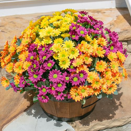 Daisy Artificial Flowers for Outdoors Decoration, 6 Bundles Fake Flowers Bouquet Silk Flowers for Outside Look Real UV Resistant Faux Flowers Plant for Planter Front Door Porch Patio Garden Home, Mix - color: Mixed Colors