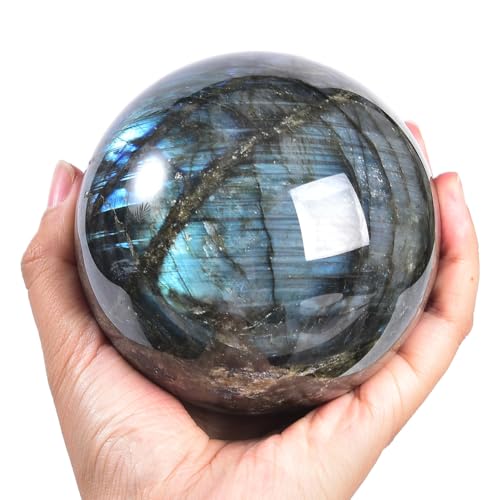 Labradorite Crystal Ball with Stand Large Crystals Sphere Decorative Ball Meditation Witchcraft Home Decor 90-100mm/3.5-3.9" - color: Labradorite, size: 3.5 - 3.9 inches