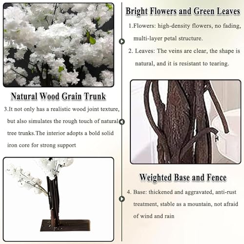 Artificial Cherry Blossom Trees, 3.9ft White Faux Cherry Blossom Tree Fake for Indoor Outdoors for Wedding Party Office Shopping Hotel Restaurant Living Room Home Decor,White-3.9x3.9ft - size: 3.9x3.9ft