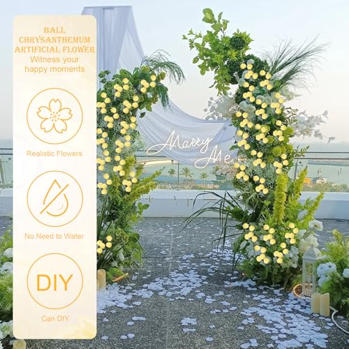 INQCMY Artificial Flowers 12 Pcs Fake Chrysanthemums Faux Kiku Yellow Flowers Long Stem 20" Realistic Silk Pompon Mums for Vase Wedding Bouquets Centerpieces Home Decor - color: Yellow