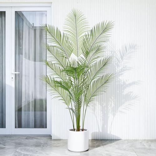 Artificial Palm Tree 6FT Tall Faux Palm Tree Indoor Fake Plants Faux Tropical Plant, UV Resistant & Maintenance Free Indoor/Outdoor Fake Tree in Pot for Home Office Living Room Patio Decor - style: 6FT Fine Leaved
