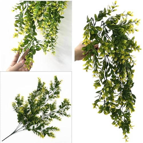 Artificial Hanging Plants, Fake Vines Decoration Plastic Leaves Faux Ivy Foliage Rattan Greeny Vine Plant for Wedding Indoor Outdoor Home Garden Bedroom Office Wedding Christmas Decor - Yellow 4 Pack - color: Yellow Leaves Vine - 4 Pcs