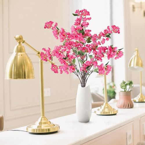 Sggvecsy Artificial Cherry Blossom Flowers 3 Pcs Faux Cherry Blossom Stems Faux Silk Cherry Blossom Branches 35.4’’ Fake Flowers Long Stems for Vase Arrangements Home Wedding Table Decor (Rose red) - color: Rose Red