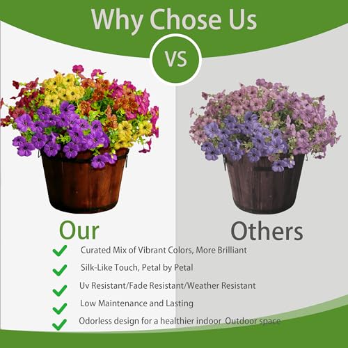 Artificial Fall Flowers for Outdoors, UV Resistant Fake Silk Flowers No Maintenance for Outside,Faux Mums Eucalyptus Plants for Porch Patio Garden Planter Box Home Autumn Outdoor Decor(10pcs) - color: 2(pu+ye+rs+or+rd)