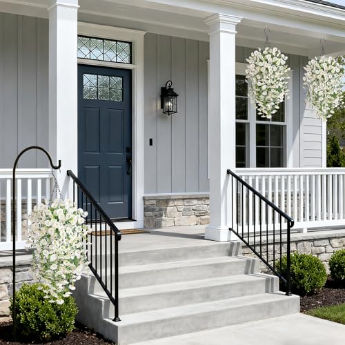 Artificial Hanging Petunias Flowers for Outdoor, 2pcs Fake Plants Long Vine Morning Glory Eucalyptus, UV Resistant Realistic Faux Greenery Indoor Outside Patio Porch Garden Spring Summer Decor, White - color: White