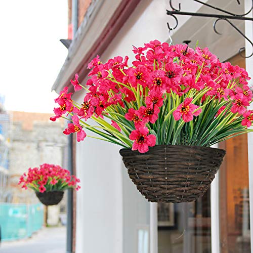 JEMONG 20 Bundles Artificial Flowers Outdoor UV Resistant Fake Flowers No Fade Faux Plastic Plants Garden Porch Window Box Decorating(Rose Red)… - color: Rose Red, size: 20Bundles