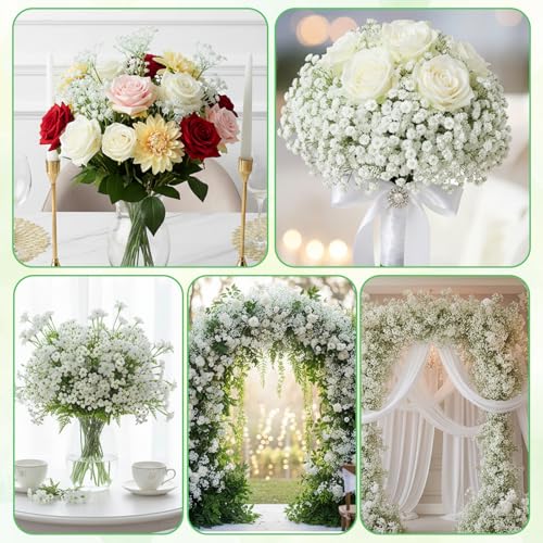 120PCS Baby Breath Artificial Flowers Babies Breath Flowers Artificial Bulk Faux Flower Bouquet White Flores Real Touch Fake Flower Arrangements Wedding Centerpieces Tables Decorations