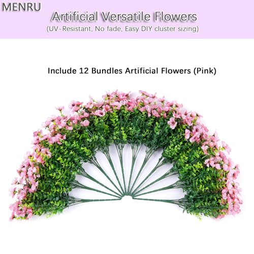 12 Bundles Artificial Flowers for Outdoor UV Resistant and Realistic, Faux Daisy Fake Flowers with Eucalyptus Leaves for Porch, Patio, Planter, Window Box, Home, Garden Decor - color: Pink