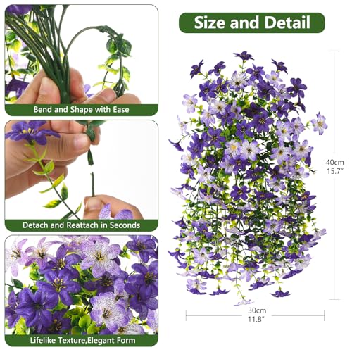 Artificial Hanging Flowers Plants for Outdoor Spring Decoration, 2 PCS Fake Silk Daisy Flower Planter UV Resistant Look Real for Outside Patio Porch Home Summer Decor (Purple) - color: Purple
