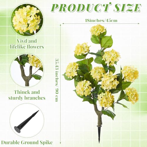 Daifunli 2 Pack 36″ Artificial Hydrangea Trees Real to Touch Faux Hydrangea Bushes Plants with Stakes for Wedding Spring Home Office Living Room Housewarming Gift(Light Yellow) - color: Light Yellow