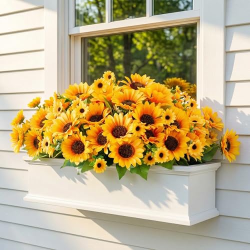 Realistic UV-Resistant Artificial Sunflowers - 6 Silk Bouquets, 78 Lifelike Flowers for Outdoor Planters, Wedding & Home Decor - color: Yellow