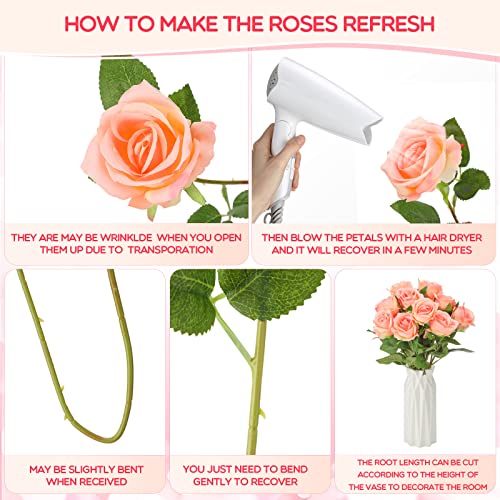 Jexine 50 Pcs Artificial Rose Flower Bulk Realistic Silk Fake Roses with Long Stem Plastic Artificial Flower Bouquet Real Looking for Home Wedding Centerpieces Party Decoration(Champagne) - color: Champagne