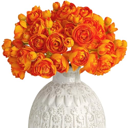 Letjolt Ranunculus Artificial Flower Orange, 18 Pcs | Silk, Wedding Bouquet, Engagement Centerpieces, Bridal Shower Decorations - color: Orange