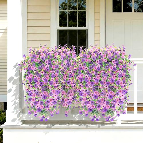 Kingsboomy 5PCS Artificial Faux Hanging Flowers Plants for Outdoor Decor,Fake Silk Daisy Flowers with Eucalyptus UV Resistant Realistic Vines for Home Porch Patio Balcony Yard Decor (Mixed Purple) - color: Mixed Purple