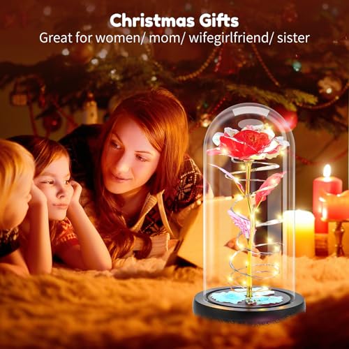 Otlonpe Preserved Forever Mothers Day Flower Gifts for Mom, Glass Light Up Rose Gifts for Women Grandma Girlfriend Wife Sister Her, Valentines Mothers Day Christmas Birthday Womens Gift (Red) - color: Red