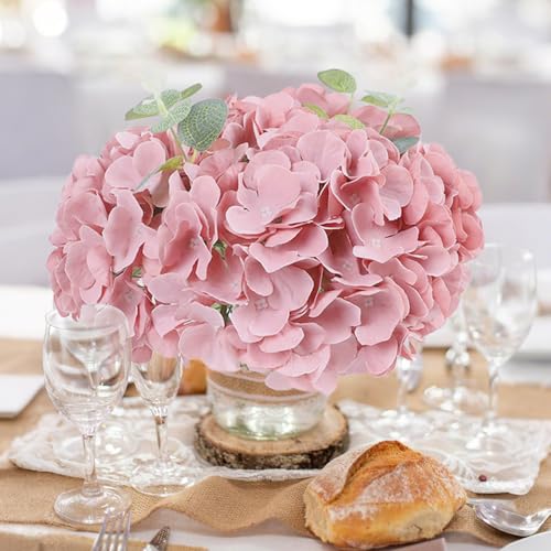 AVIVIHO 65pcs Fake Flowers Dusty Pink Hydrangea Artificial Flowers Bulk (Not Squished, No Steaming Need) Silk Flowers with Stems for Wedding Decor,Home,Baby Shower,Table Centerpieces Decoration - color: Dusty Pink, size: Medium