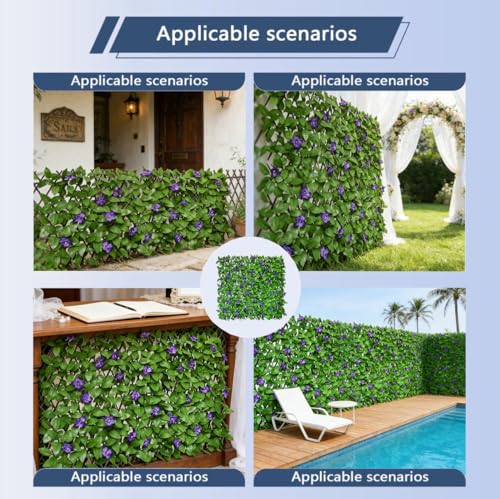 Expandable Privacy Screen with Artificial Flower for Balcony Patio Fence Greenery Privacy Fence Outdoor Purple Flowers 2pcs - color: Purple Flower, size: 2pcs