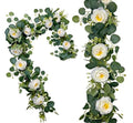 Greenery Garland with White Roses 2Pack: 5.9Ft Artificial Vines Hanging Eucalyptus Leaves for Wedding Arch Swag Backdrop Doorways Table Runner - size: 2pack-Rose