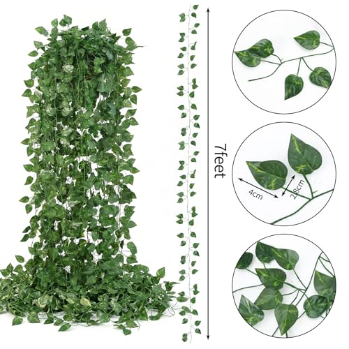 CEWOR Fake Vines for Room Decor 24 Pack 168ft Artificial Ivy Greenery Garland for Bedroom Wall Decor, Hanging Green Leaves for Party Wedding Christmas Decoration - size: A-24pcs of Vines with 0 LED lights