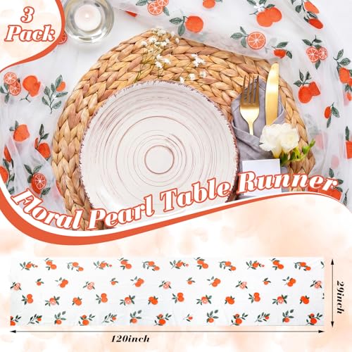 Mindsoft 3 Pcs Orange Cuties Table Runner, 10ft Tablecloth Little Cuties Baby Shower Decorations Gauze Embroidery Tulle Lace Runner Orange Fruit Decor for Table Wedding Birthday Bridal Baby Shower - style: Orange